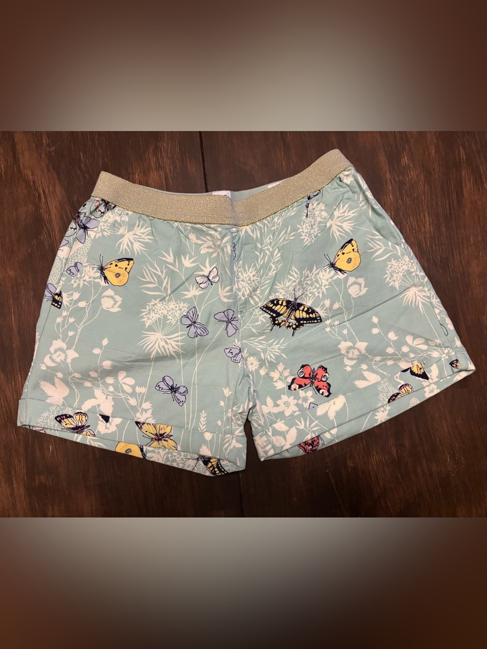 GAP Mint Blue Butterfly Print Shorts with Gold Waistband